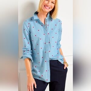 Talbots Size Large Hearts Embroidered Denim Shirt